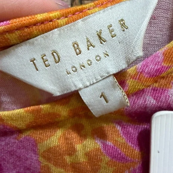 TED BAKER NWT Orange Pink Lilanya Floral print Woven Top size 1 Small Whimsical - Picture 4 of 7